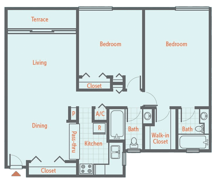 Art 88, two bedroom, two bathroom floor plan.