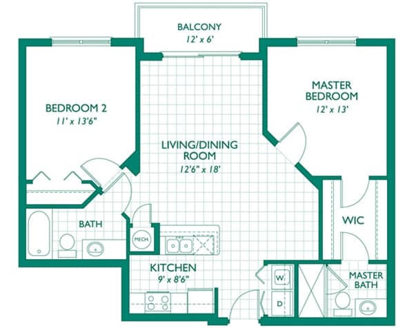 Emerald Palms - Amber floor plan - 2 bedrooms, 2 baths.