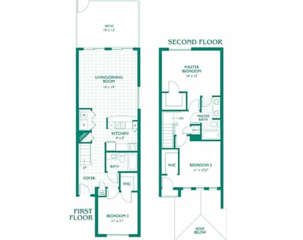 Emerald Palms - Aquamarine floor plan - 3 bedrooms, 2 bath townhouse