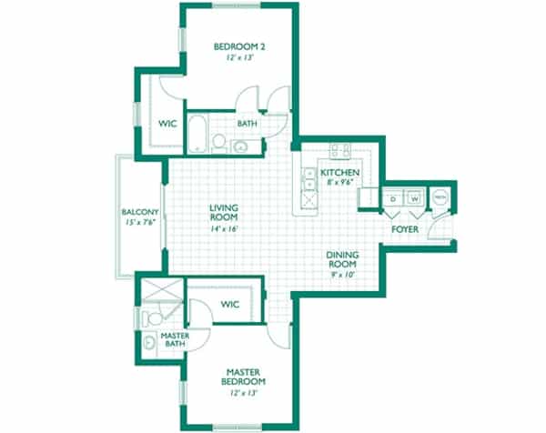 Emerald Palms - Garnet floor plan - 2 bedrooms, 2 baths.