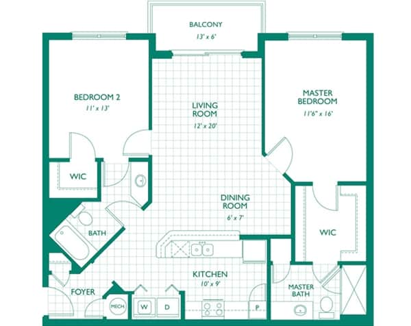 Emerald Palms - Mandarin floor plan - 2 bedrooms, 2 baths.