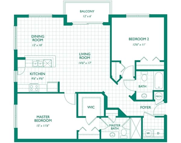 Emerald Palms - Onyx floor plan - 2 bedrooms, 2 baths.