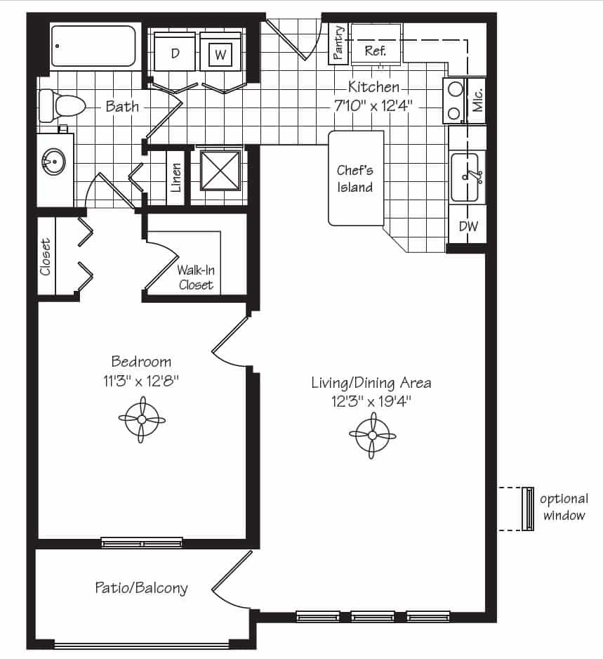 Adora floor plan - 1 bedroom, 1 bath, 778 sf