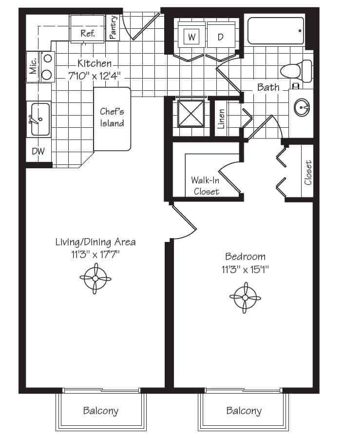 Angelica floor plan - 1 bedroom, 1 bath, 750 sf