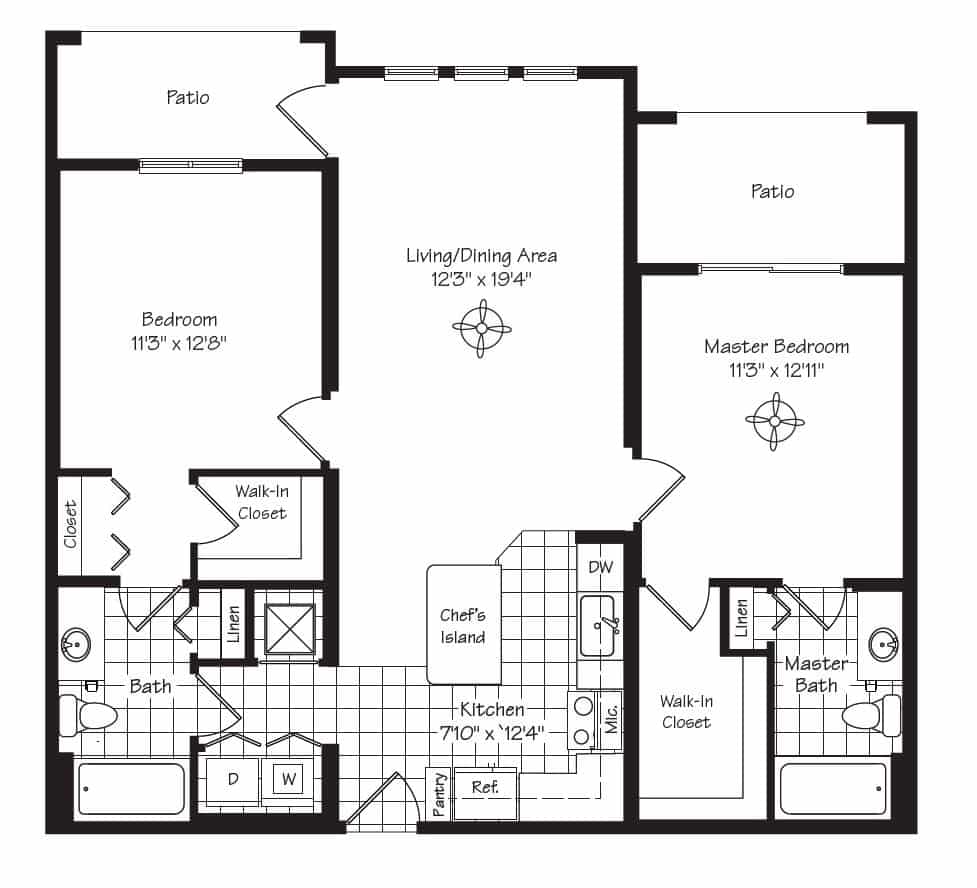 Bella floor plan, 2 bedrooms, 2 bath, 1024 sf