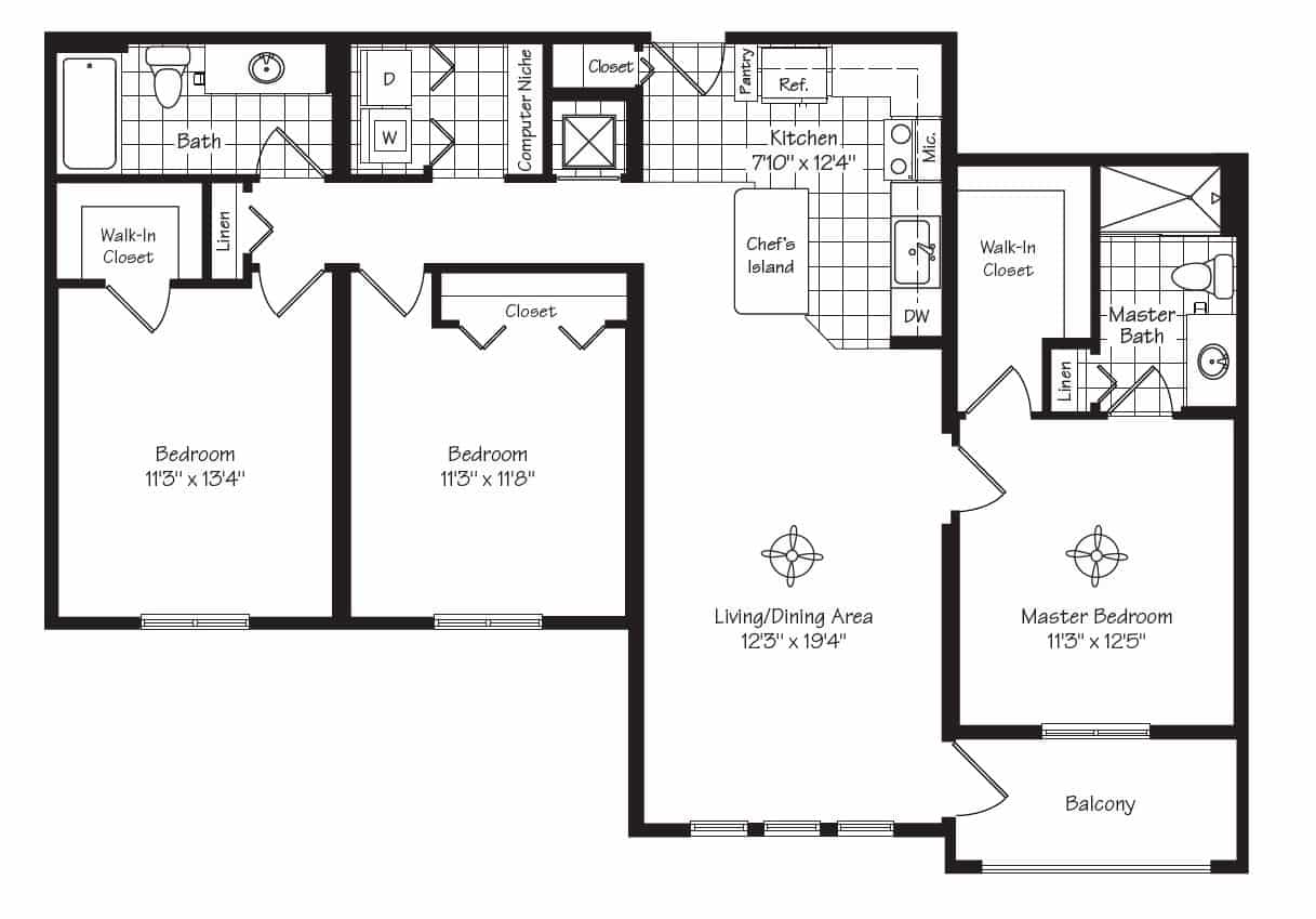 Dahlia floor plan - 3 bedrooms, 2 bath, 1309 sf