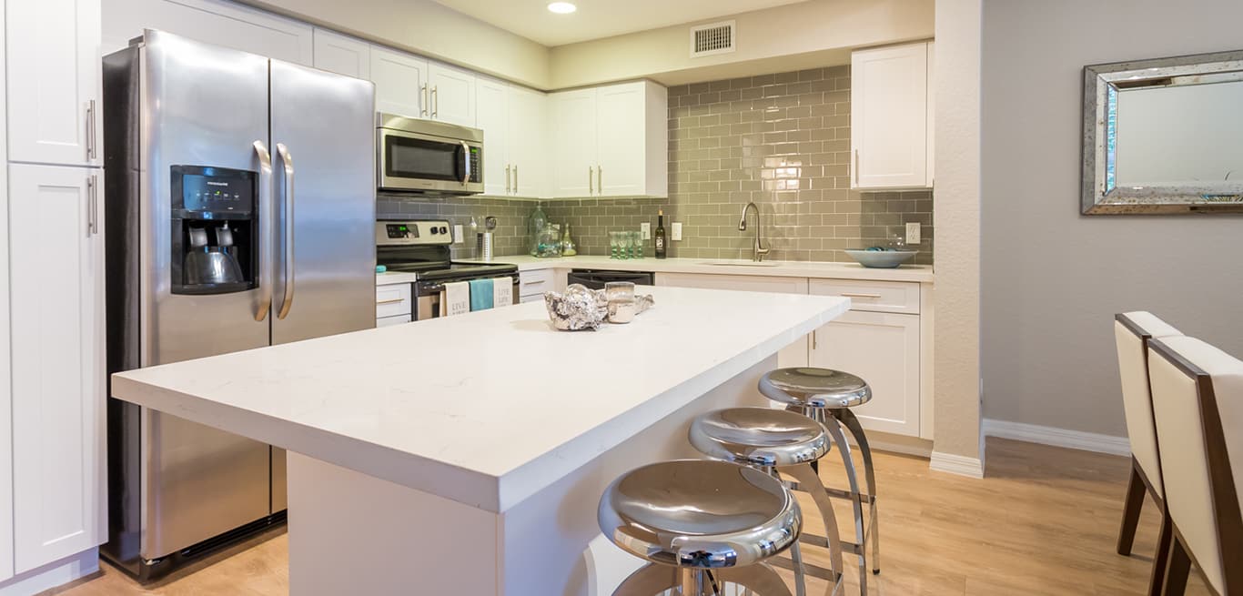Quartz countertops and stainless-steel appliances