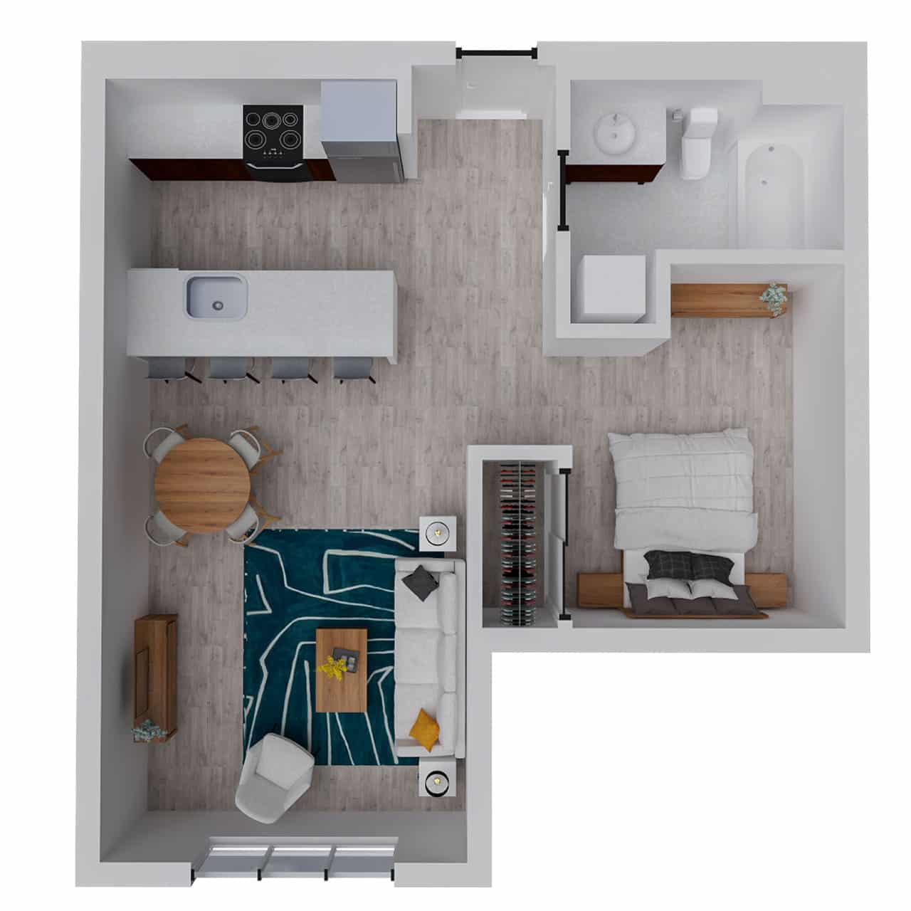 Attwell, A10 Loft floor plan, one bedroom, one bath.