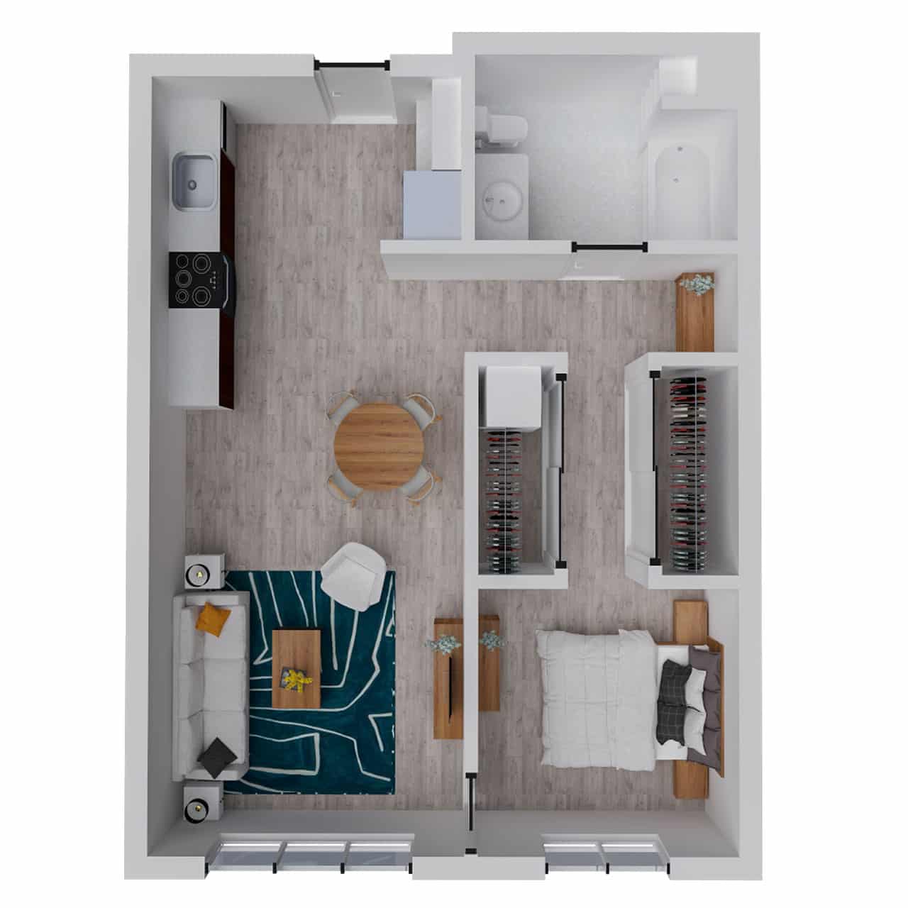 Attwell, A11 floor plan, one bedroom, one bath.