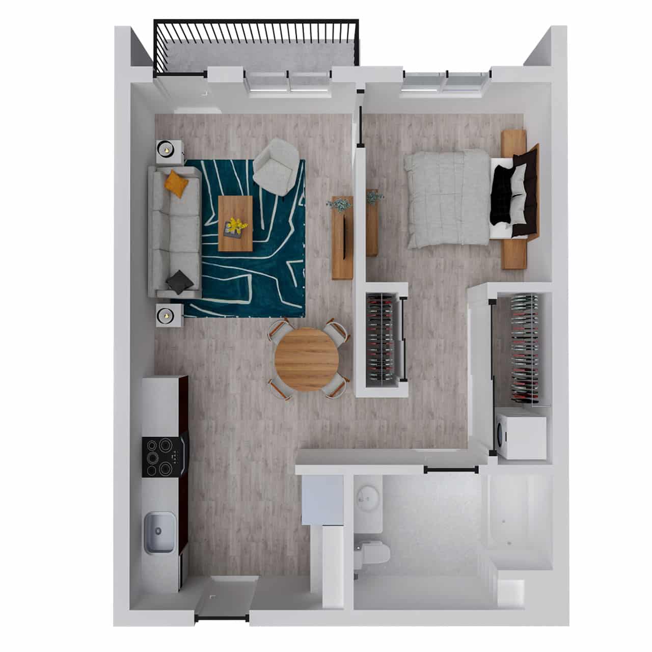 Attwell, A5 floor plan, one bedroom, one bath.