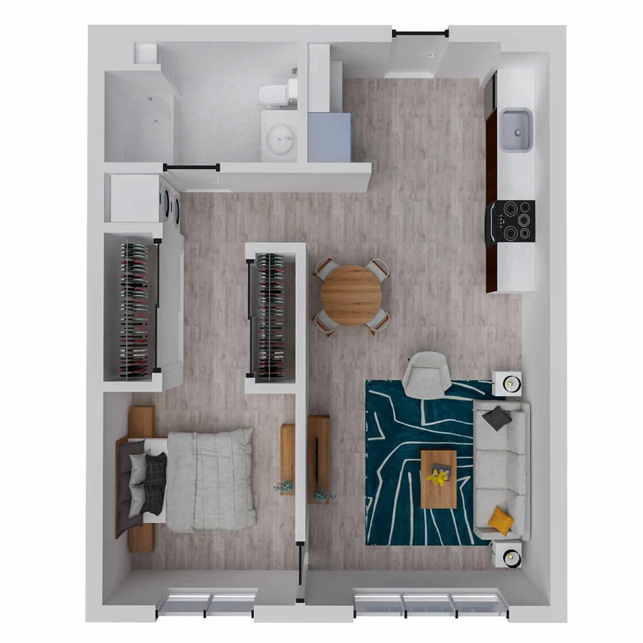 Attwell, A7 Loft floor plan, one bedroom, one bath.