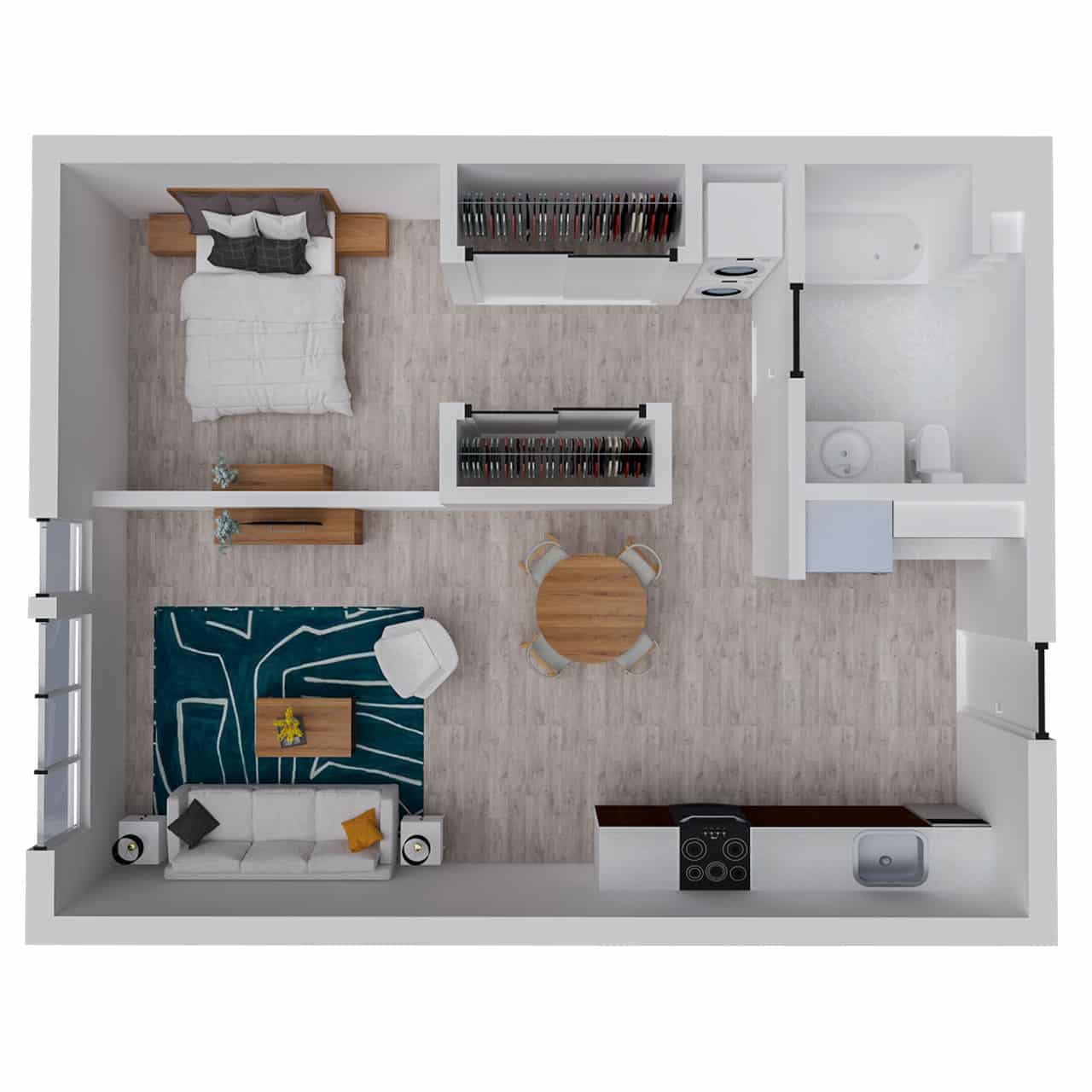 Attwell, A 9 Loft floor plan, 1 bedroom, 1 bath.
