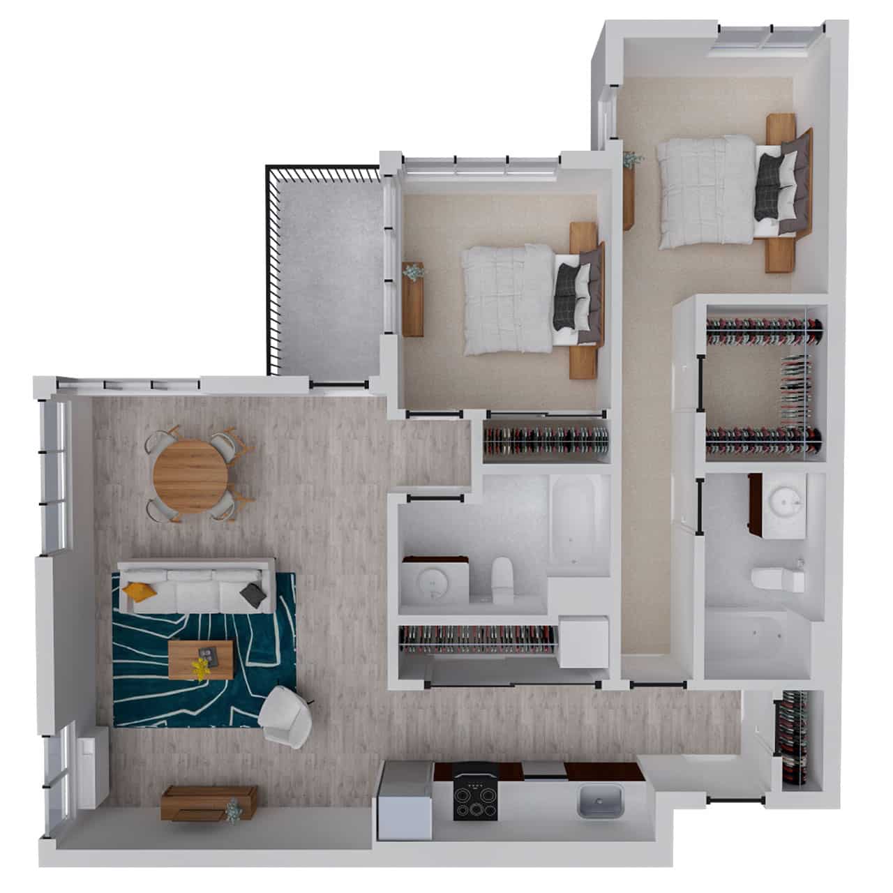 Attwell, B7 floor plan, 2 bedroom, 2 bath.