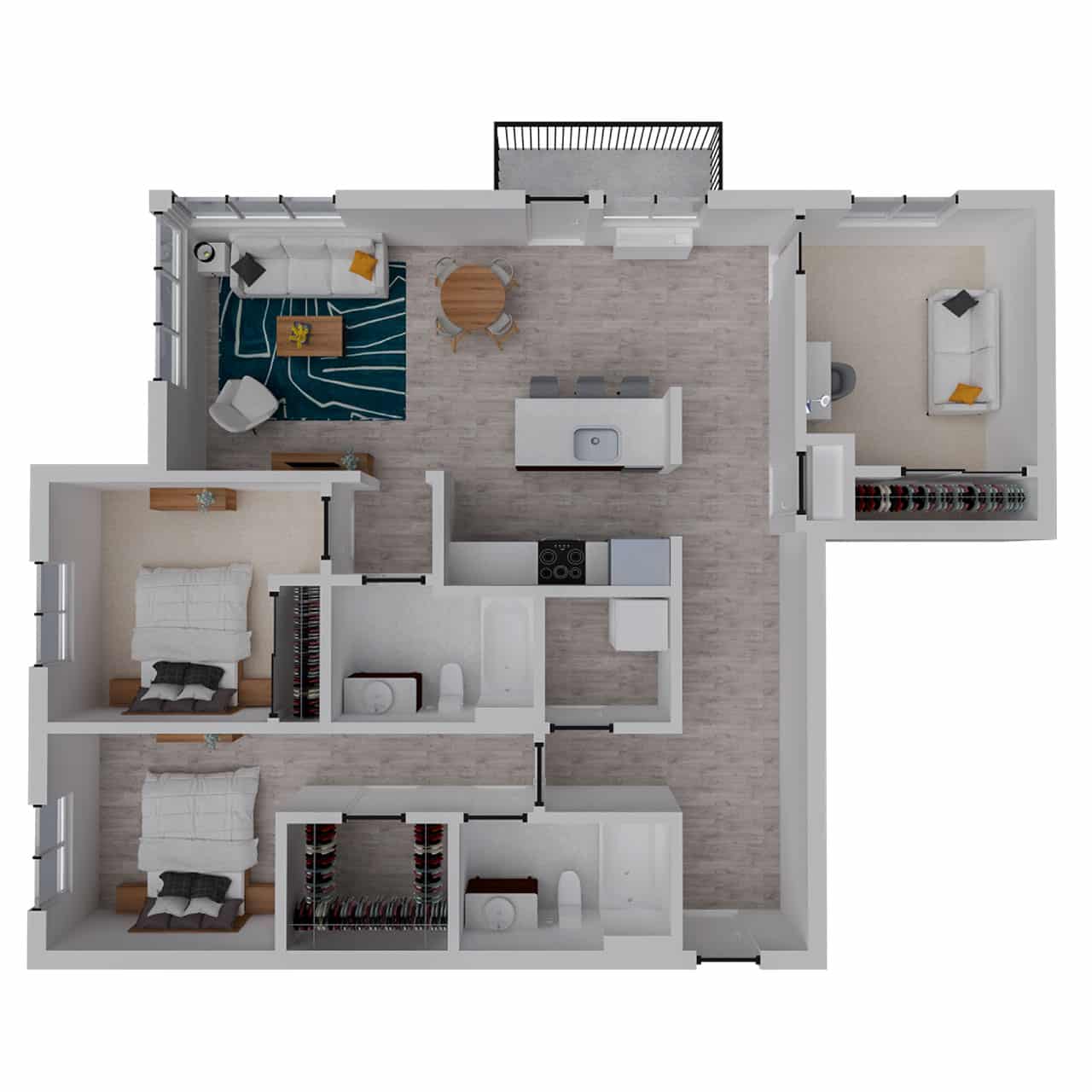 Attwell, C1 floor plan, 3 bedroom, 2 bath.