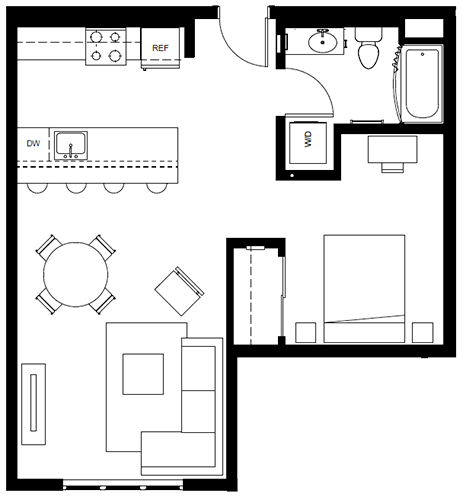 Attwell, A10 Loft floor plan, one bedroom, one bath.