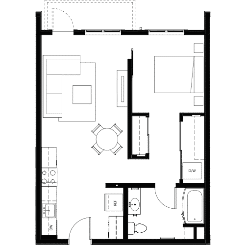 Attwell, A5 floor plan, one bedroom, one bath.
