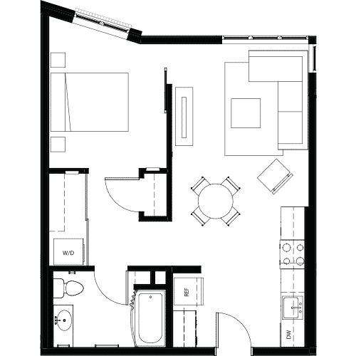 Attwell, A3 floor plan, one bedroom, one bath.