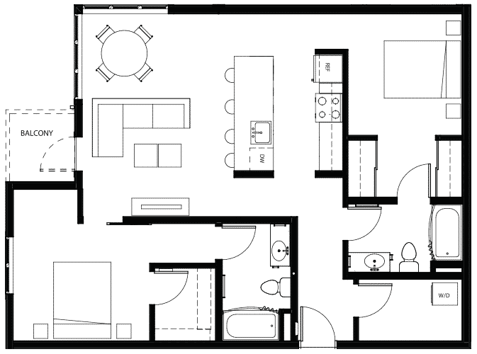 Attwell, B8 floor plan, 2 bedroom, 2 bath.