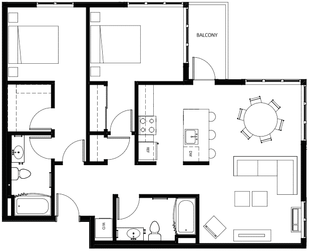 Attwell, B9 floor plan, 2 bedroom, 2 bath.