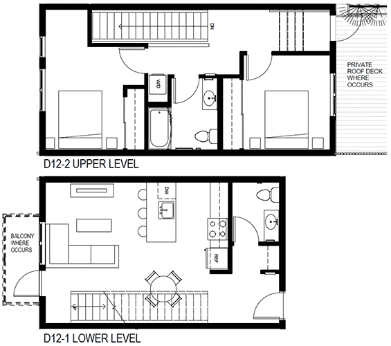 Attwell, B12 Townhouse floor plan, 2 bedroom, 2 bath.