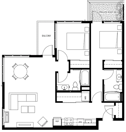 Attwell, B3 floor plan, 2 bedroom, 2 bath.