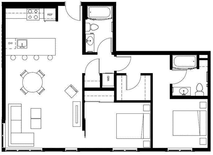 Attwell, B6 floor plan, 2 bedroom, 2 bath.