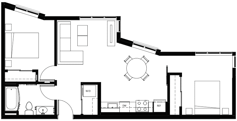 Attwell, B1 floor plan, 2 bedroom, 2 bath.