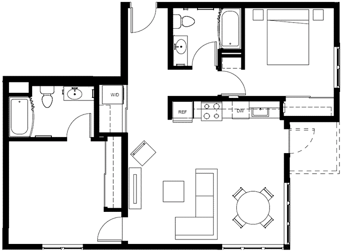 Attwell, B2 floor plan, 2 bedroom, 2 bath.