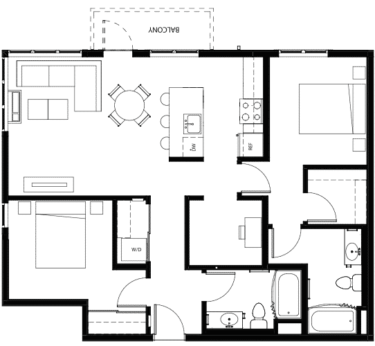 Attwell, B11 + Den floor plan, 2 bedroom, 2 bath.