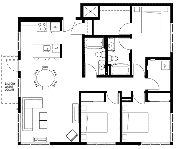Attwell, C2 floor plan, 3 bedroom, 2 bath.