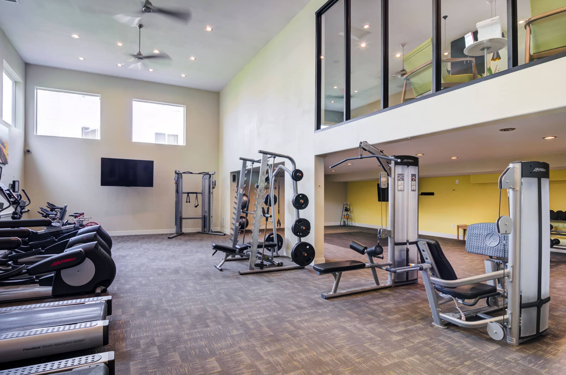 Fitness center with club quality equipment.