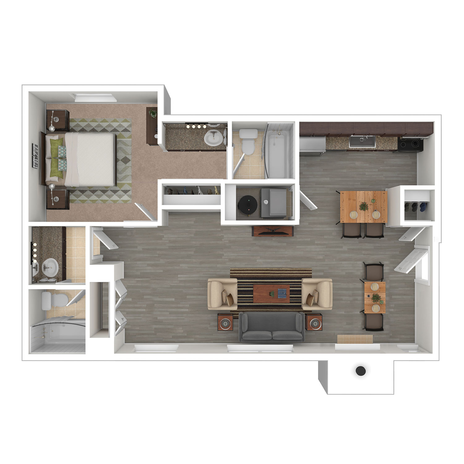 A - 1 bedroom, 2 bathroom floor plan